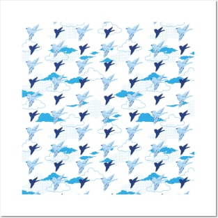 Flock of birds Fly in Clear Sky Pattern Posters and Art